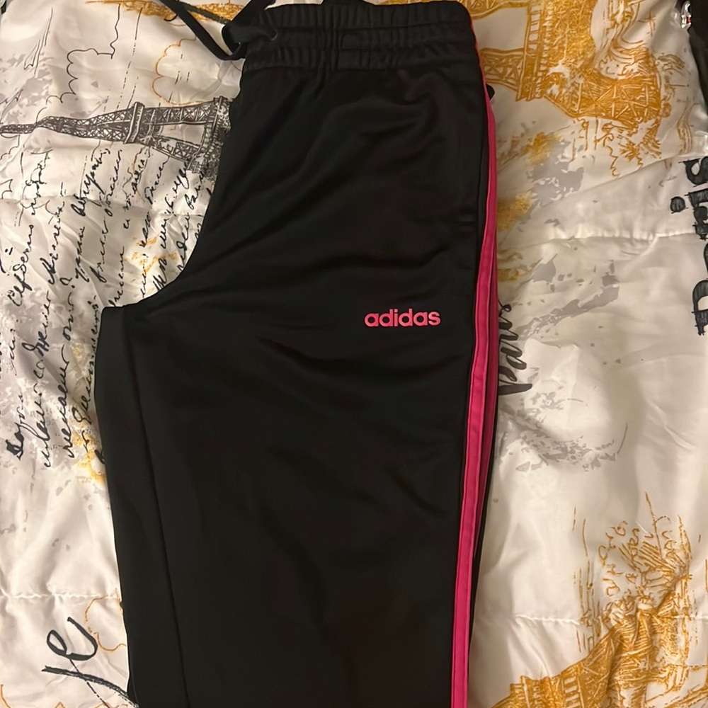 Never worn black & pink Adidas pants